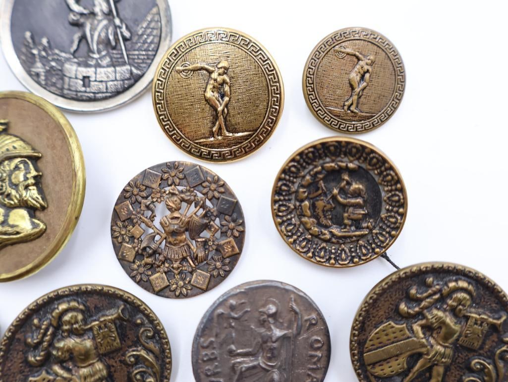 Antique Mythological Metal Picture Buttons - 6