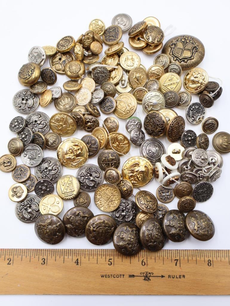 Antique Military Metal Picture Buttons - 2
