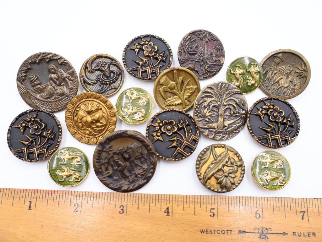 Antique Victorian Era Metal Picture Buttons - 2