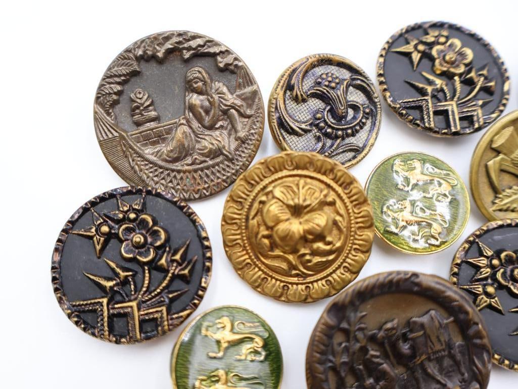 Antique Victorian Era Metal Picture Buttons - 3
