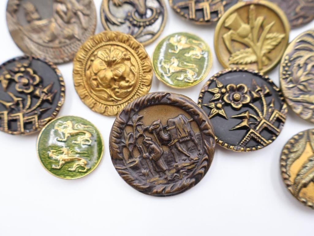 Antique Victorian Era Metal Picture Buttons - 4
