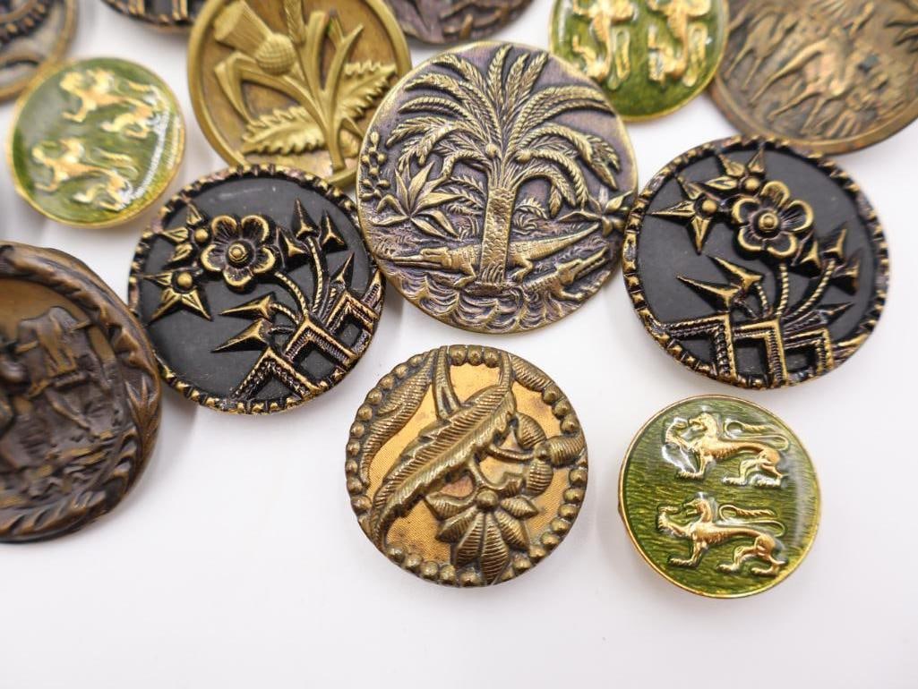 Antique Victorian Era Metal Picture Buttons - 5