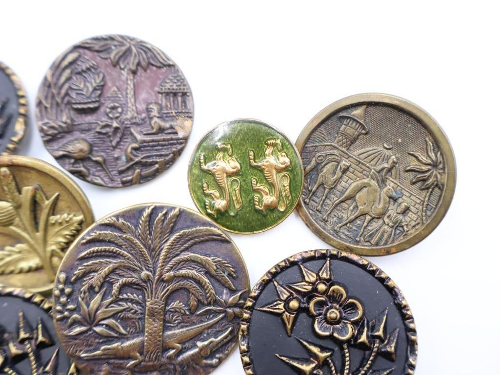 Antique Victorian Era Metal Picture Buttons - 6