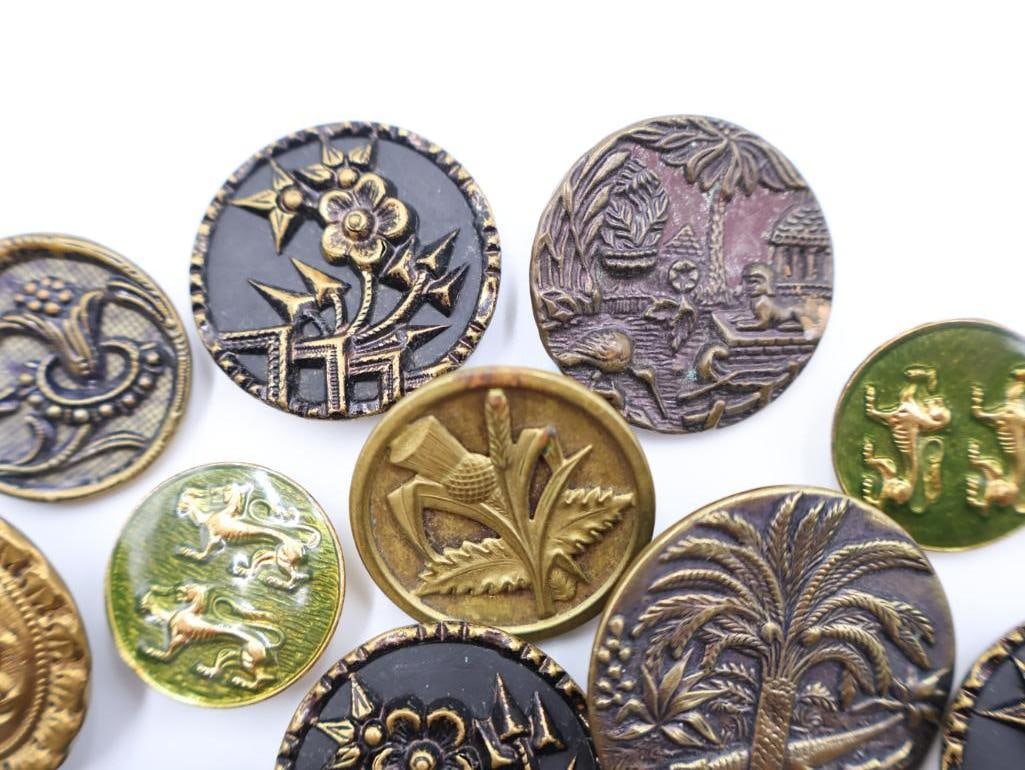 Antique Victorian Era Metal Picture Buttons - 7