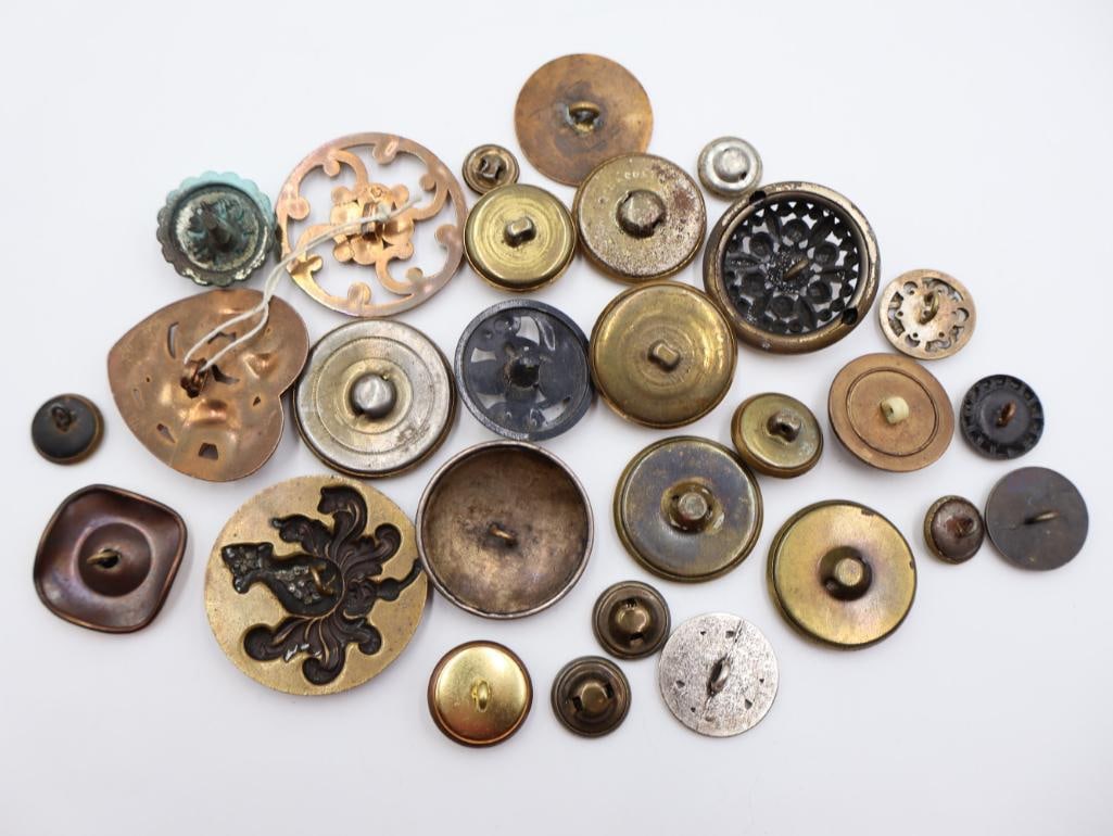 Antique Floral Metal Picture Buttons - 10