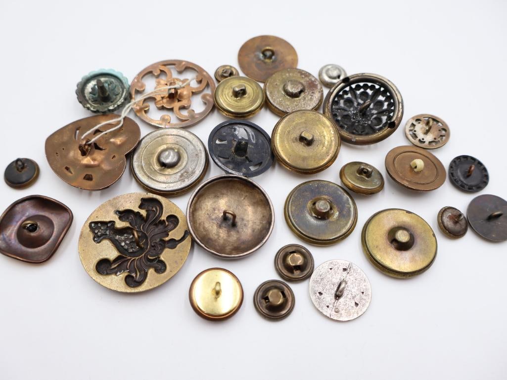 Antique Floral Metal Picture Buttons - 11