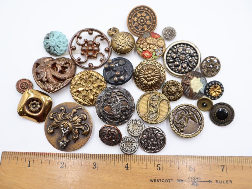 Antique Floral Metal Picture Buttons - 2