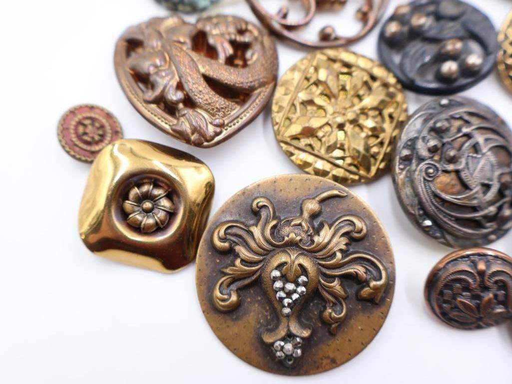 Antique Floral Metal Picture Buttons - 3