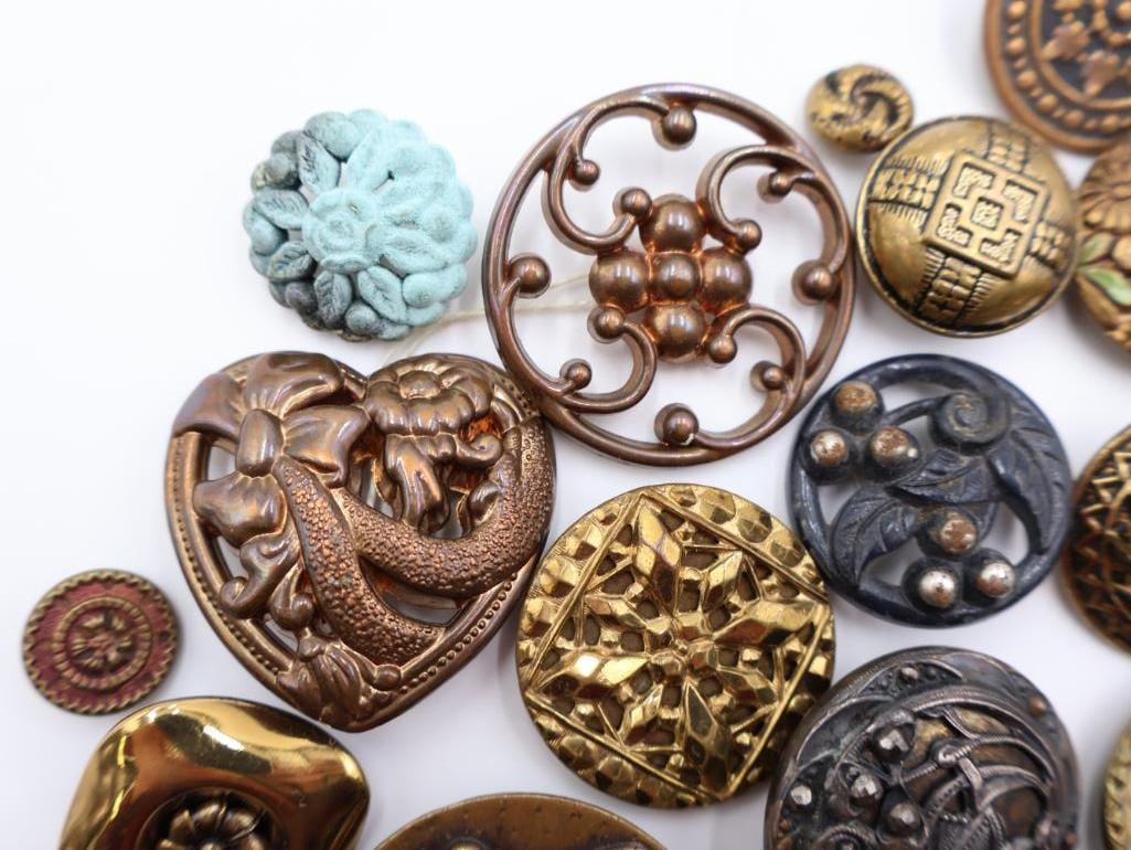 Antique Floral Metal Picture Buttons - 4