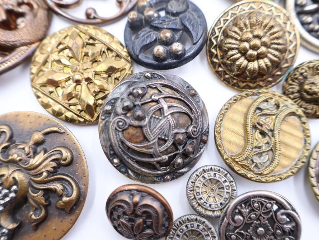 Antique Floral Metal Picture Buttons - 5