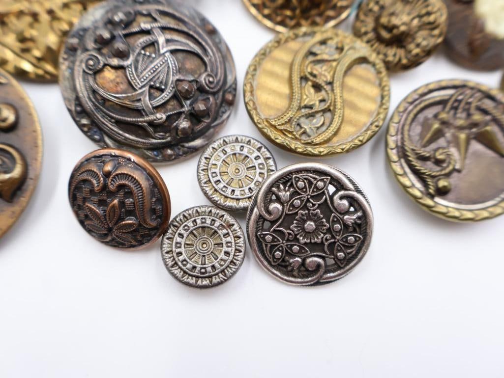 Antique Floral Metal Picture Buttons - 6
