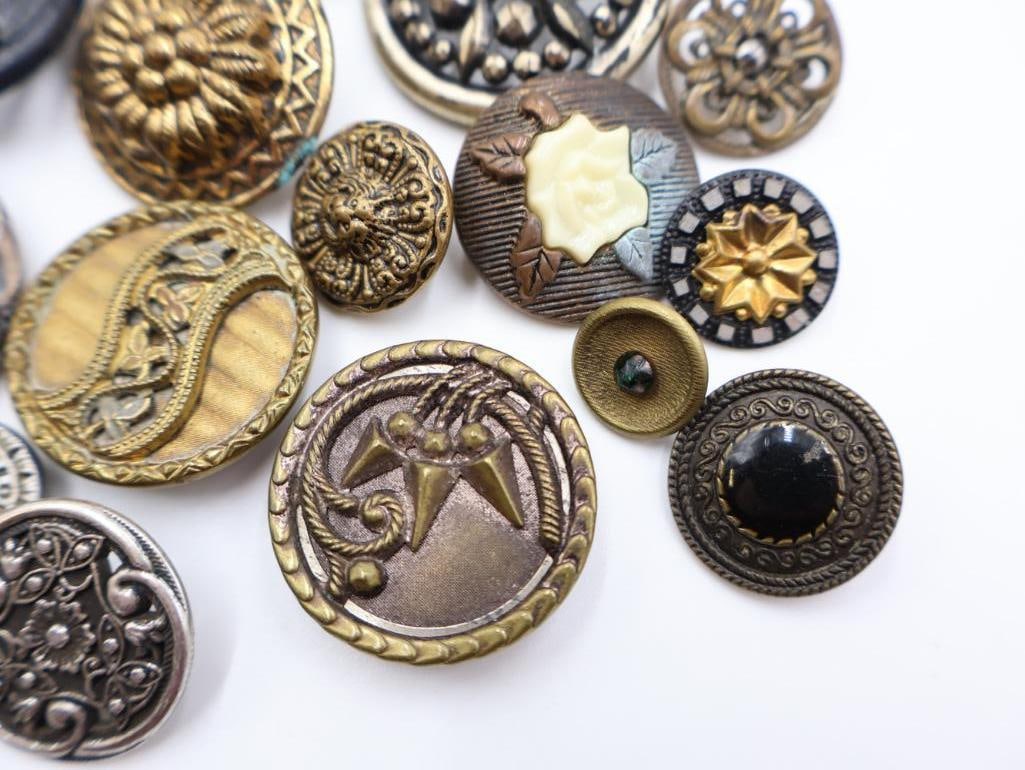 Antique Floral Metal Picture Buttons - 7