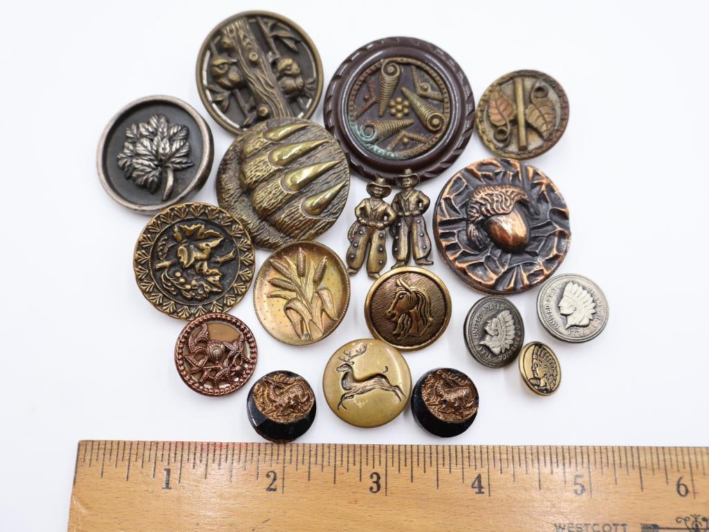 Antique Victorian Era Metal Picture Buttons - 2