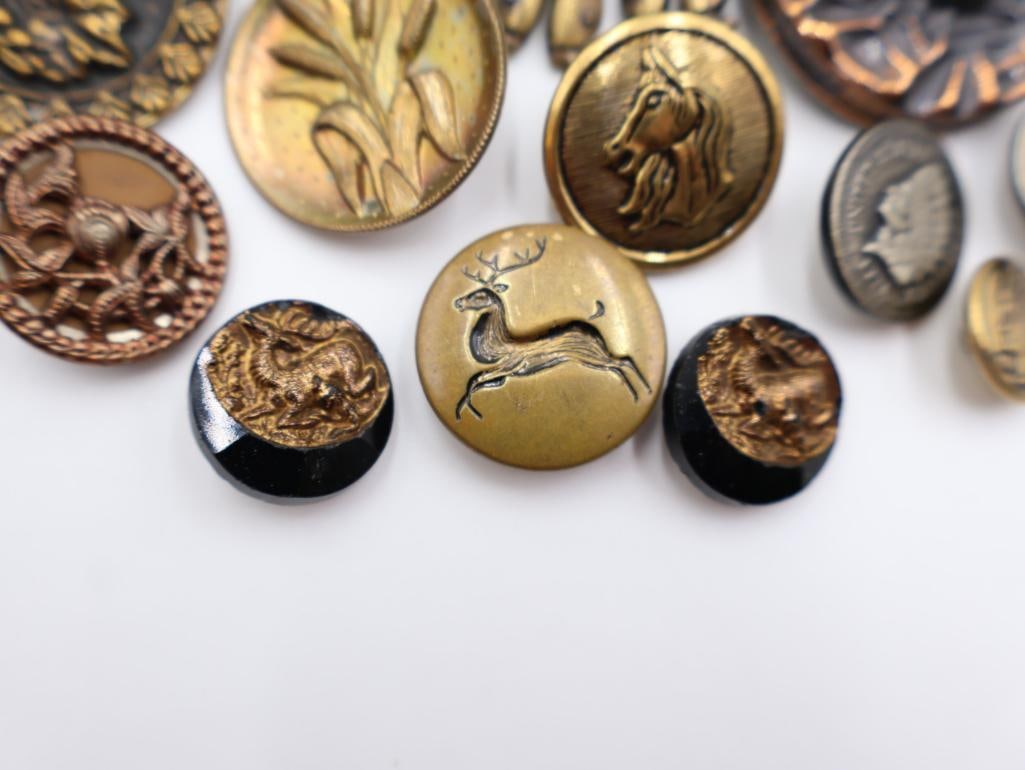 Antique Victorian Era Metal Picture Buttons - 3