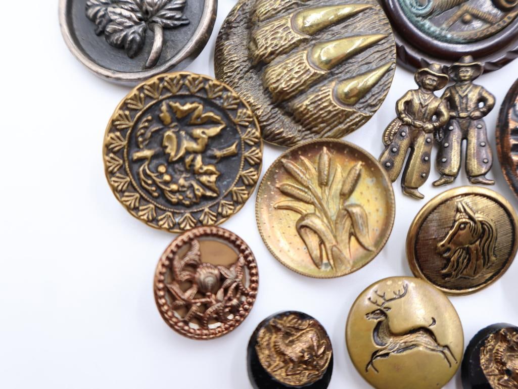 Antique Victorian Era Metal Picture Buttons - 4