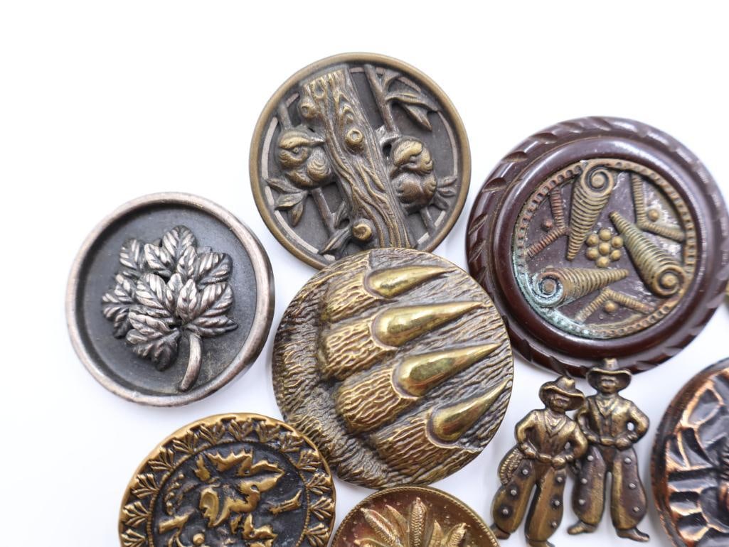 Antique Victorian Era Metal Picture Buttons - 5