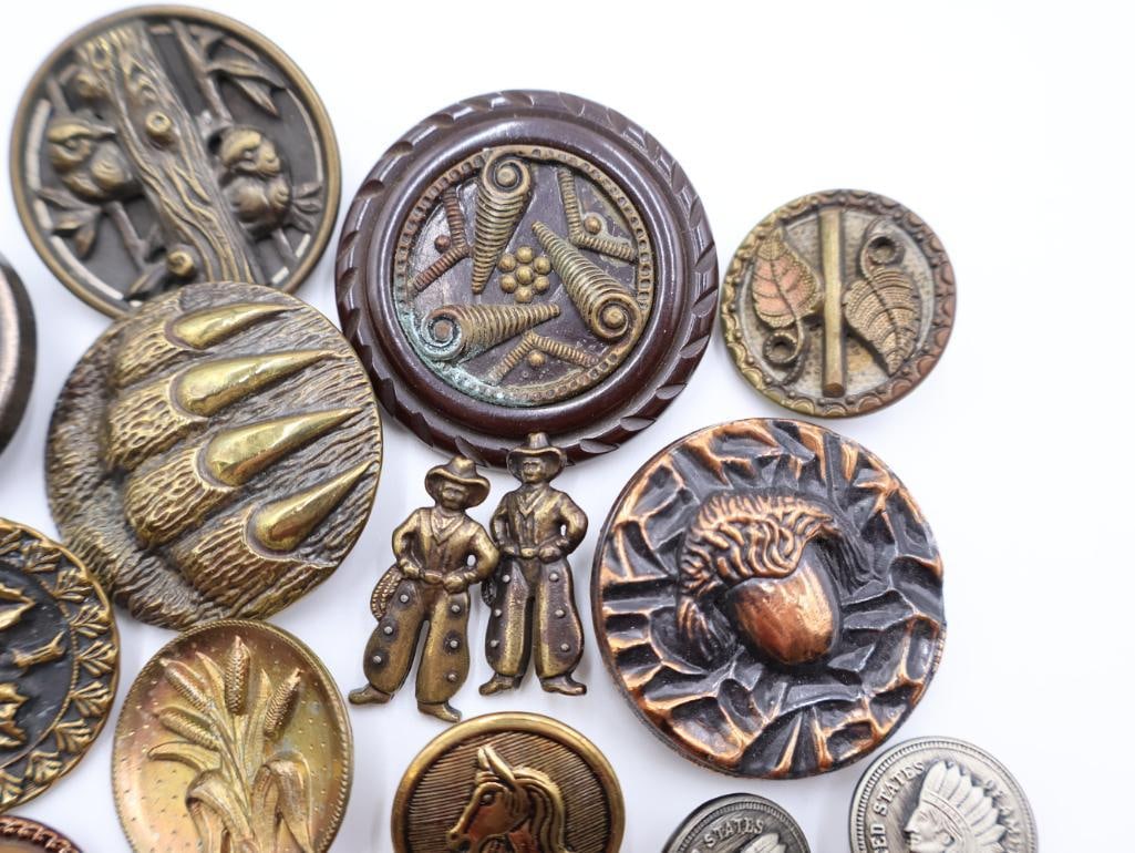Antique Victorian Era Metal Picture Buttons - 6