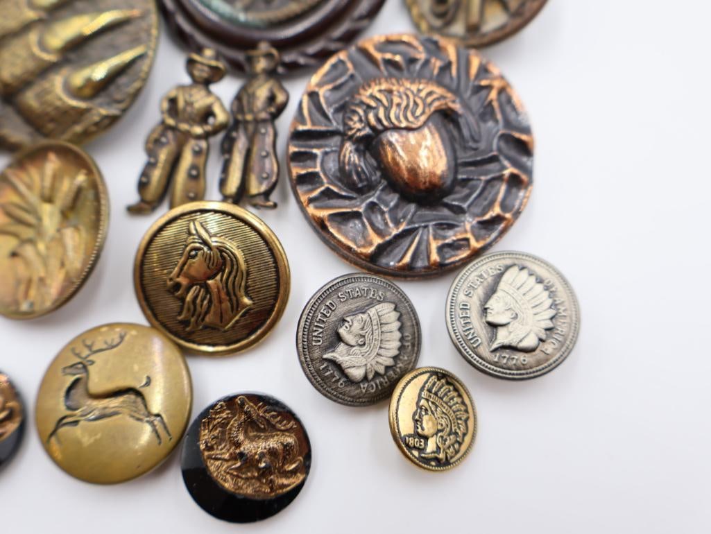 Antique Victorian Era Metal Picture Buttons - 7