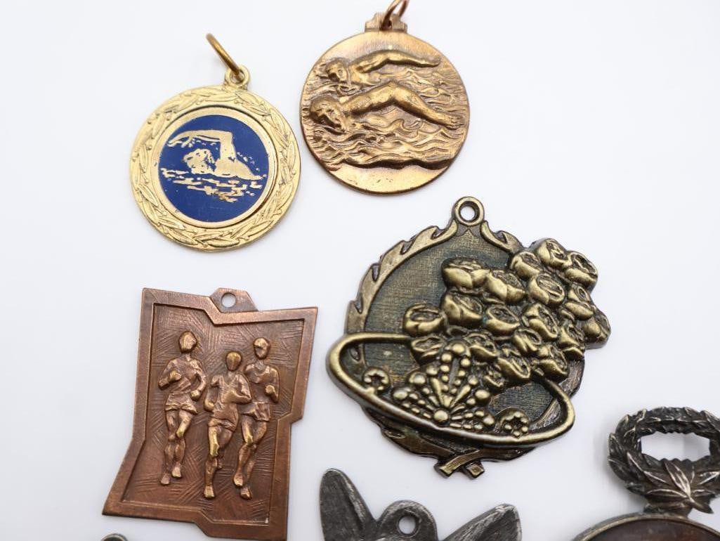Vintage Bronze and Enamel Sports Medals and Pendants - 10