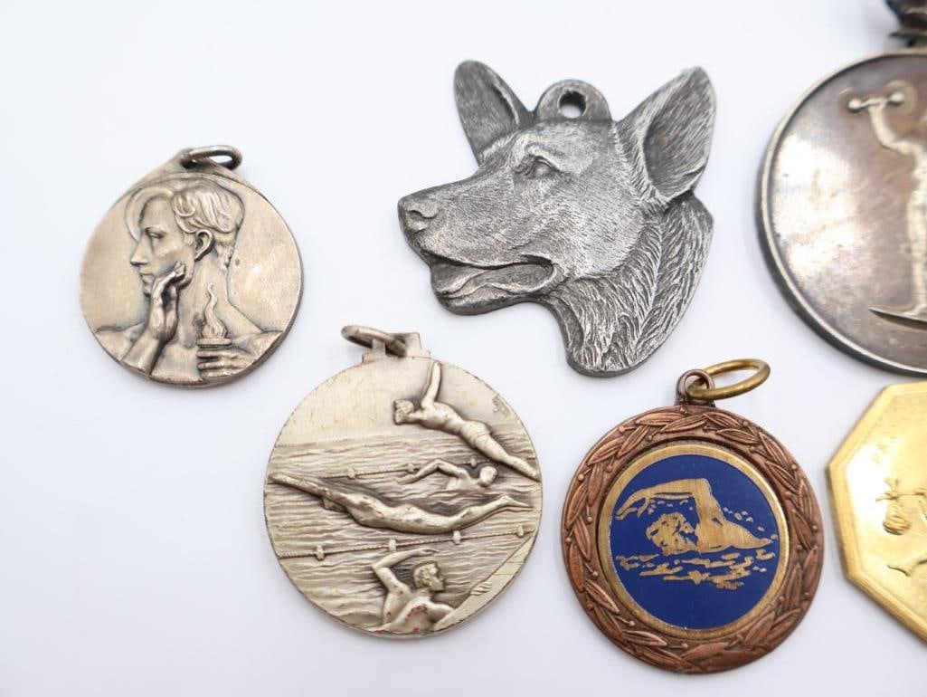 Vintage Bronze and Enamel Sports Medals and Pendants - 12