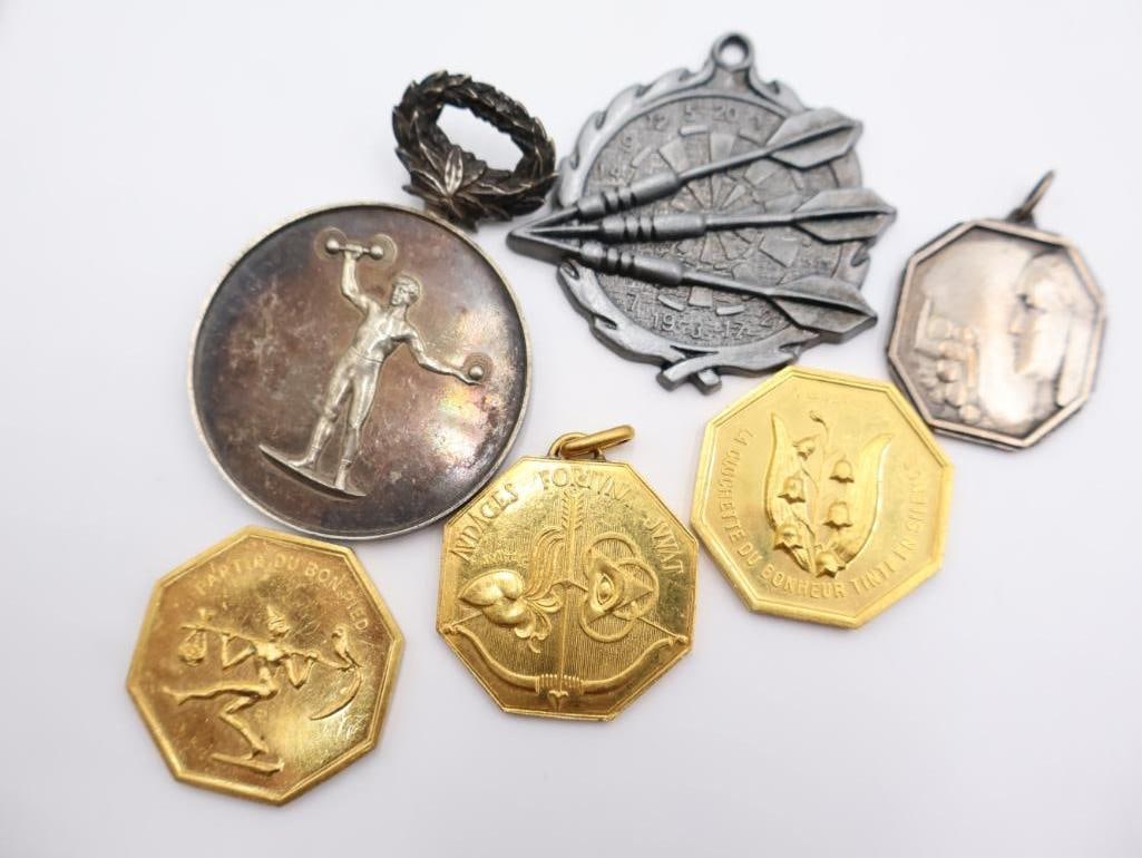 Vintage Bronze and Enamel Sports Medals and Pendants - 14