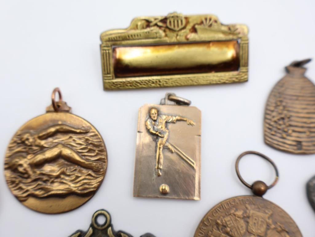 Vintage Bronze and Enamel Sports Medals and Pendants - 2