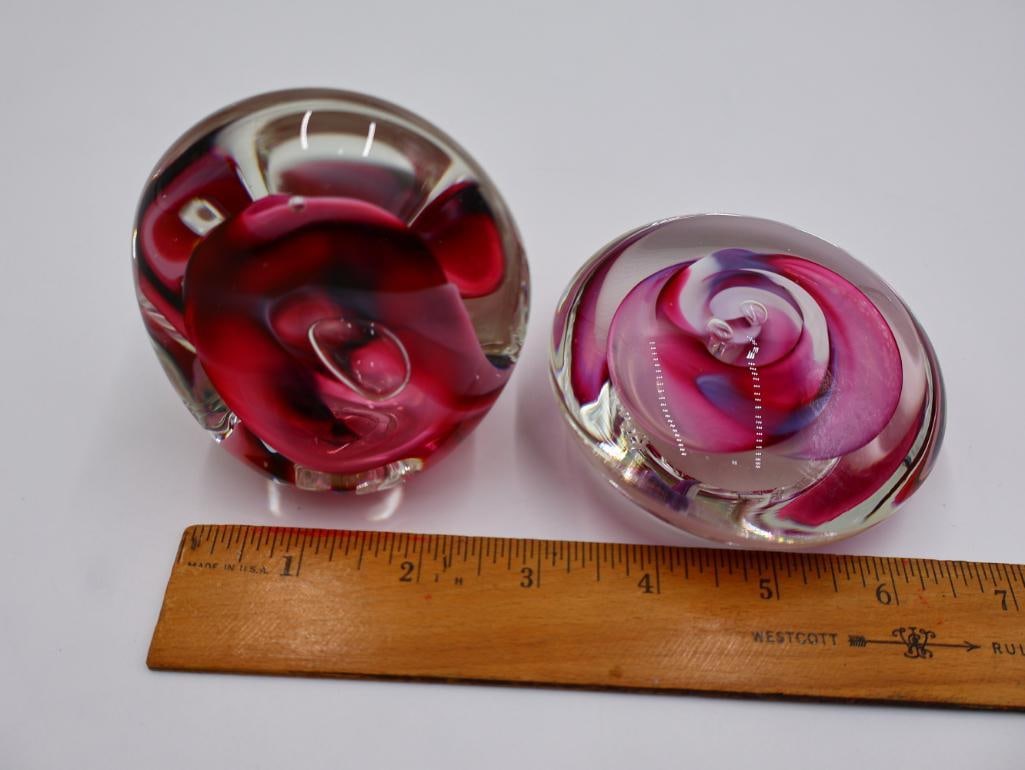 Pair of Jim Karg Ribbon Art Glass Paper Weights - 2