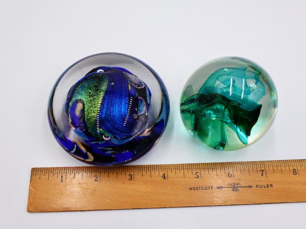 Pair of Jim Karg Ribbon Art Glass Paper Weights - 2