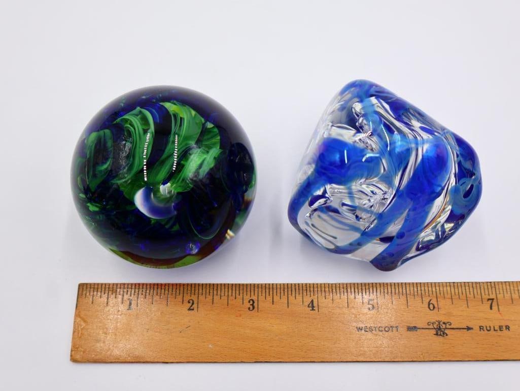 Pair of Jim Karg Ribbon Art Glass Paper Weights - 2