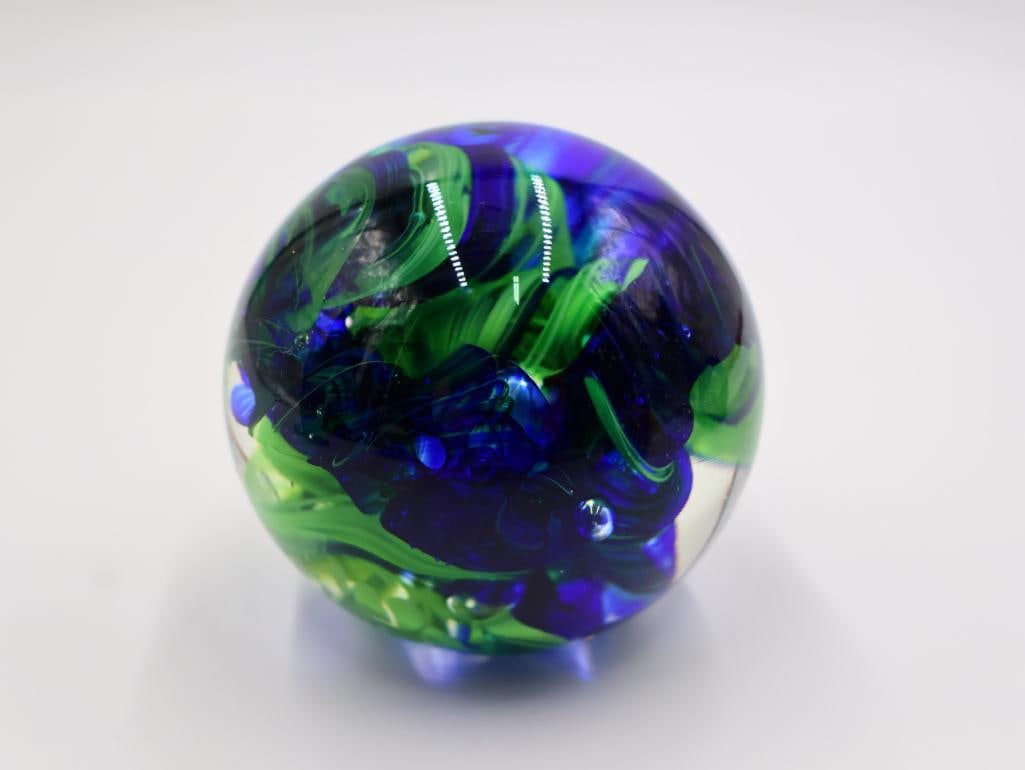 Pair of Jim Karg Ribbon Art Glass Paper Weights - 6
