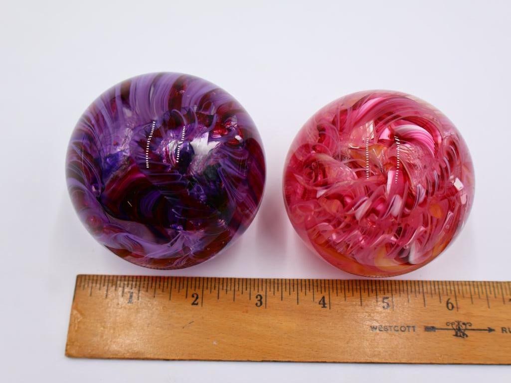 Pair of Jim Karg Ribbon Art Glass Paper Weights - 2