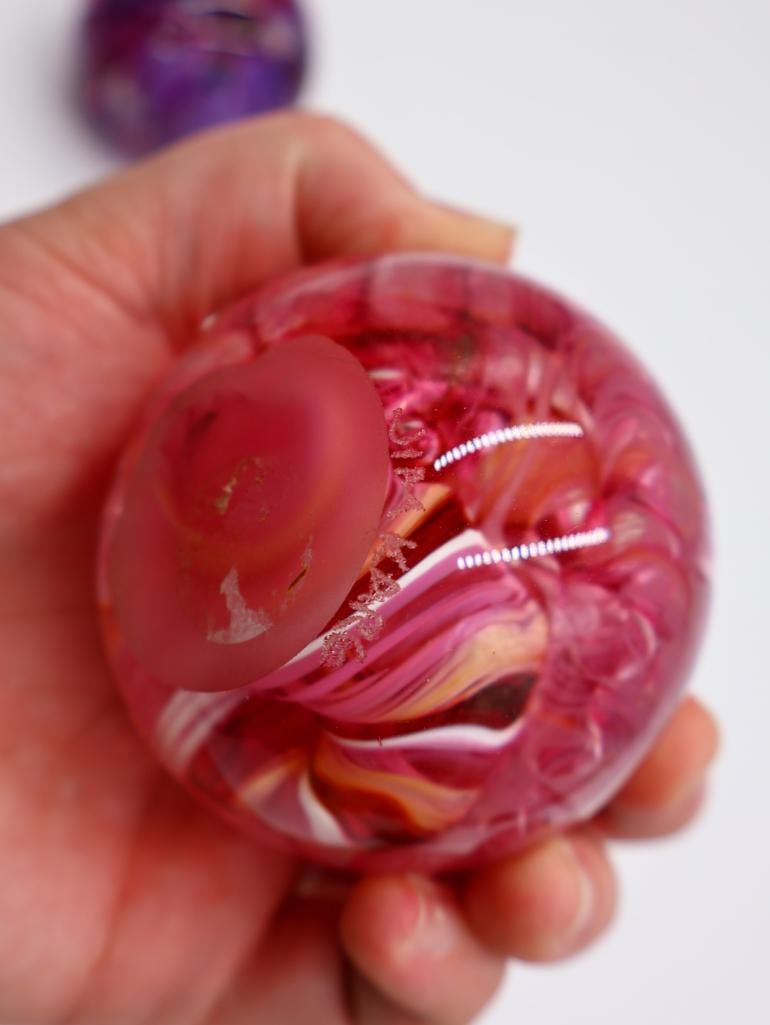 Pair of Jim Karg Ribbon Art Glass Paper Weights - 7