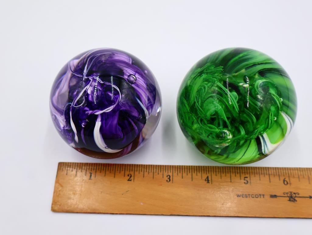 Pair of Jim Karg Ribbon Art Glass Paper Weights - 2