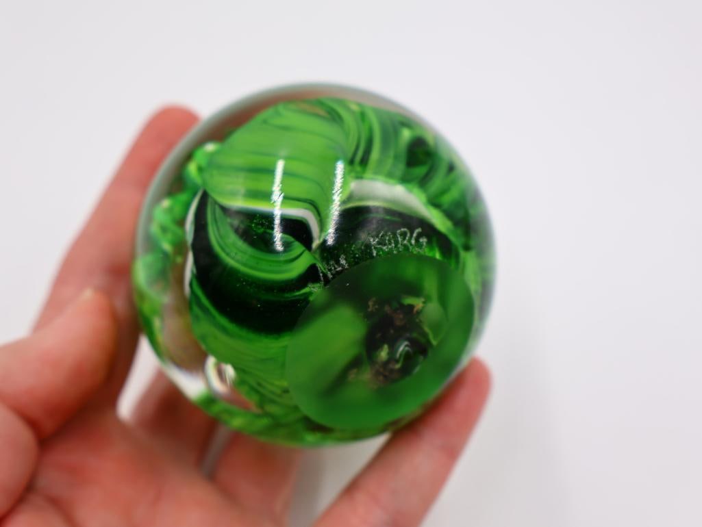 Pair of Jim Karg Ribbon Art Glass Paper Weights - 6