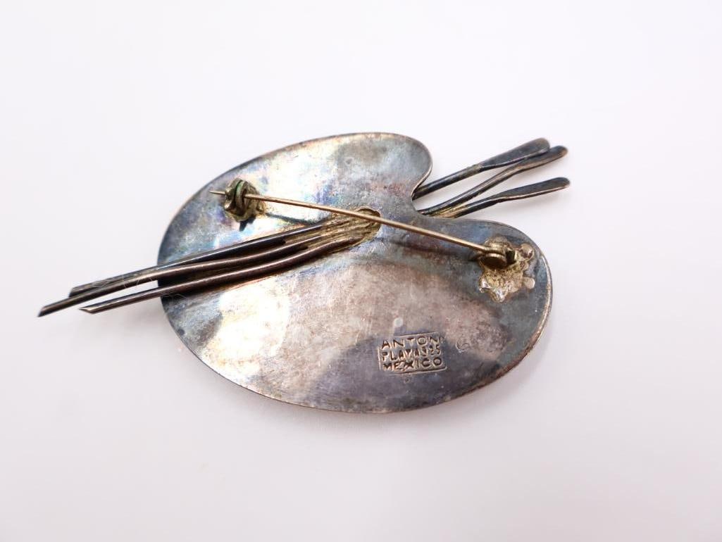 Vintage Sterling Silver Artist Palette Brooches - 10