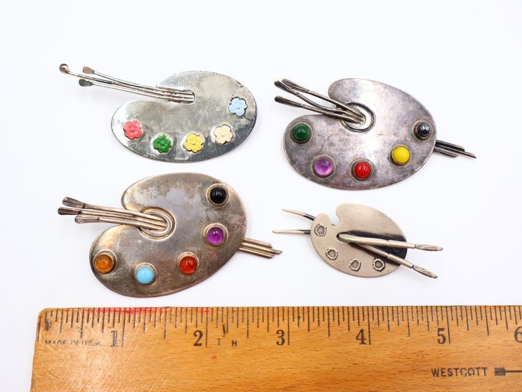 Vintage Sterling Silver Artist Palette Brooches - 2