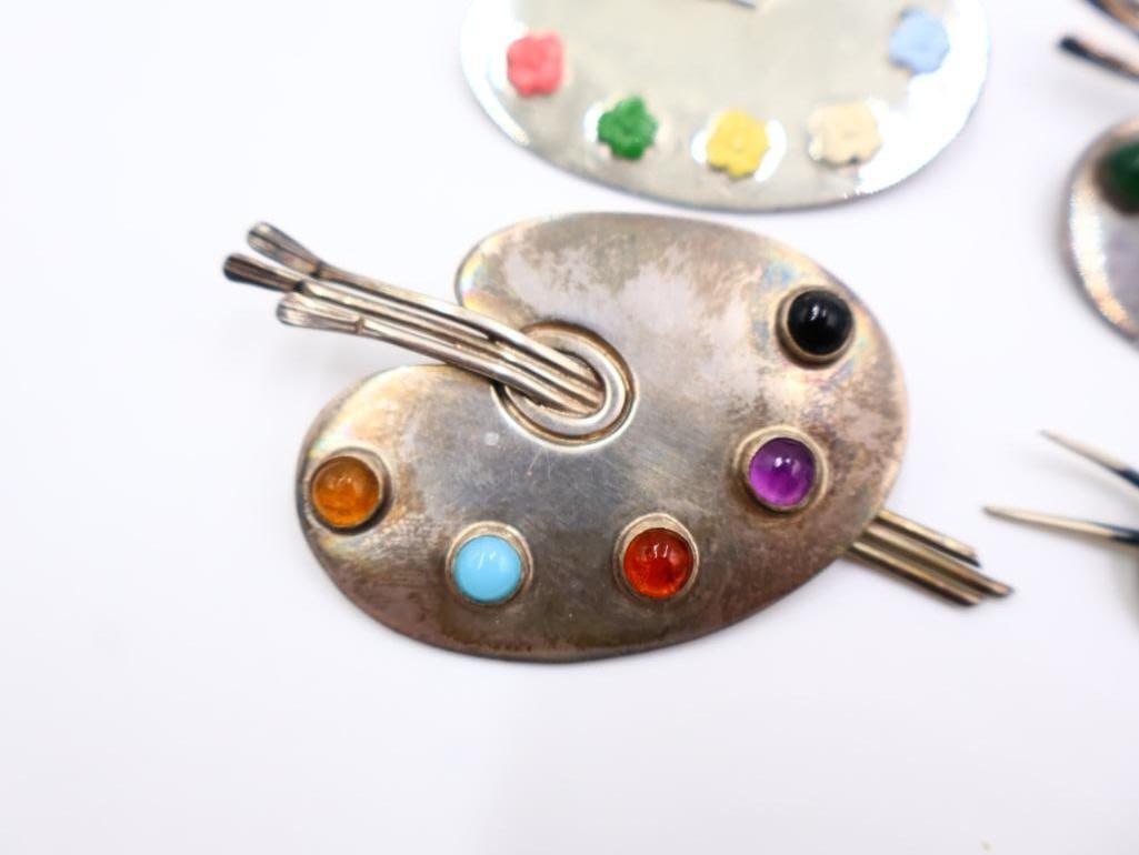 Vintage Sterling Silver Artist Palette Brooches - 3