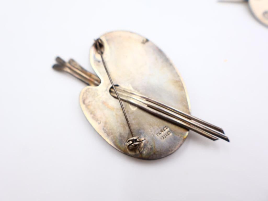 Vintage Sterling Silver Artist Palette Brooches - 4