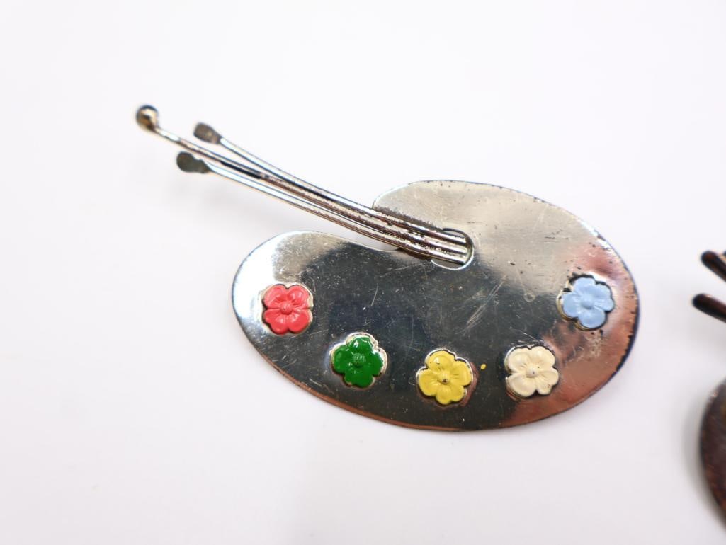 Vintage Sterling Silver Artist Palette Brooches - 5
