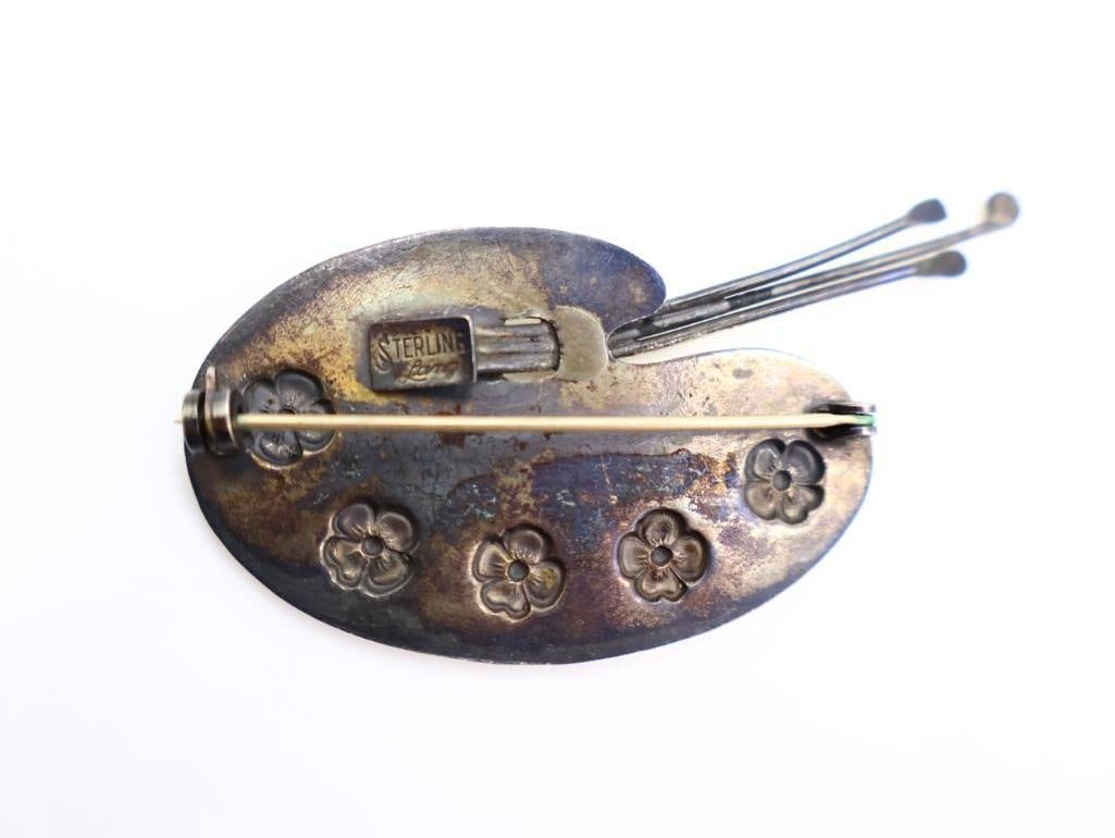 Vintage Sterling Silver Artist Palette Brooches - 6
