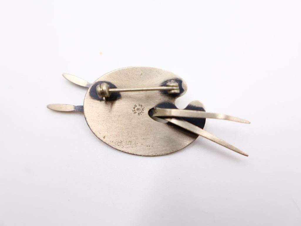 Vintage Sterling Silver Artist Palette Brooches - 8