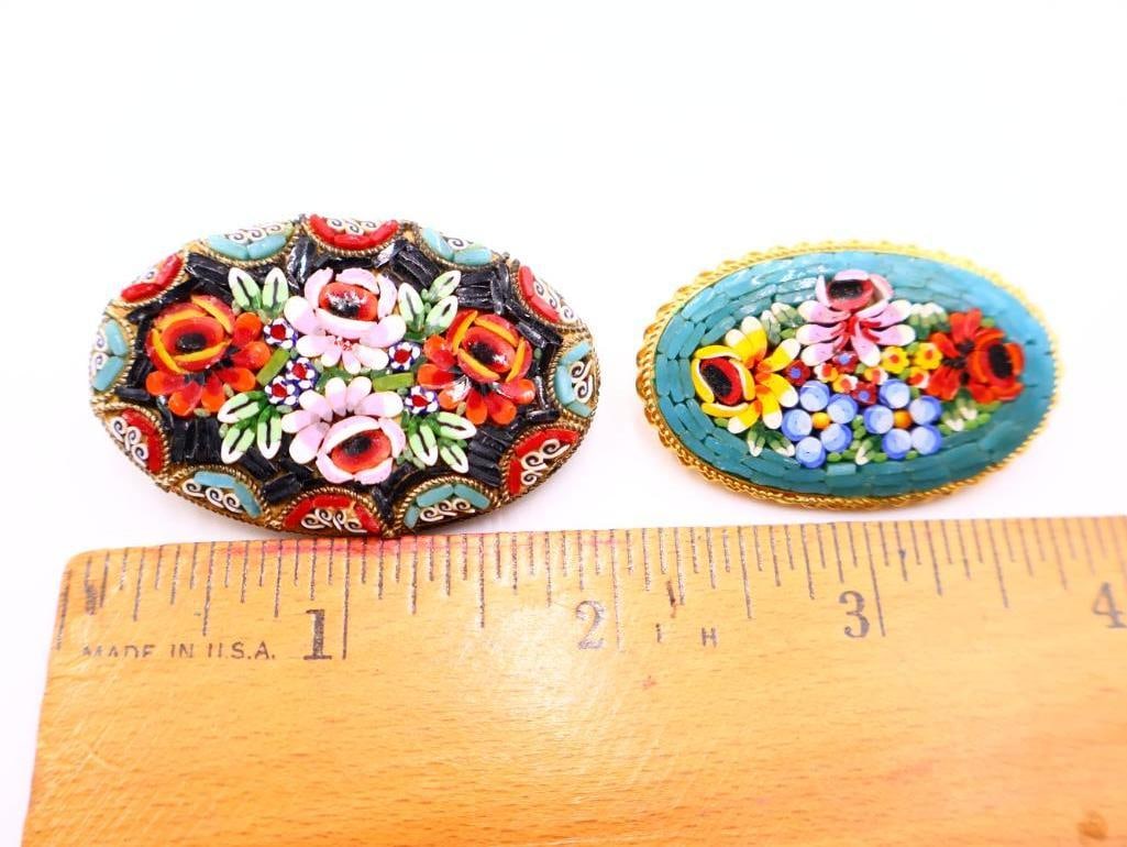 Millefiori Pair of Italian Micro Mosaic Brooches - 2