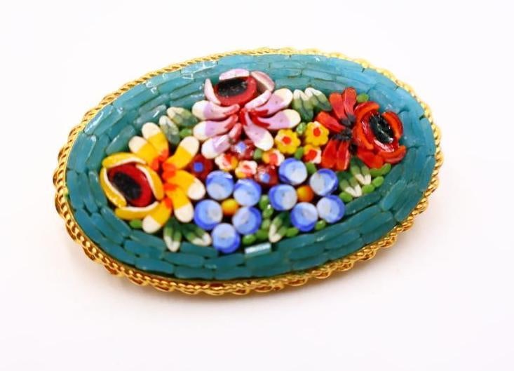 Millefiori Pair of Italian Micro Mosaic Brooches - 5