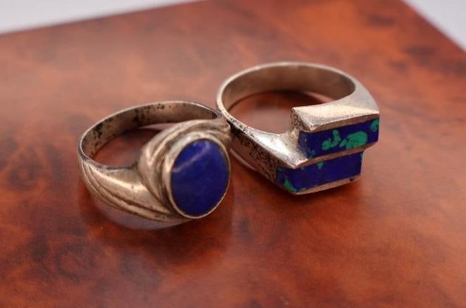 Two Sterling Silver Rings Featuring Blue and Green Gemstones - 2