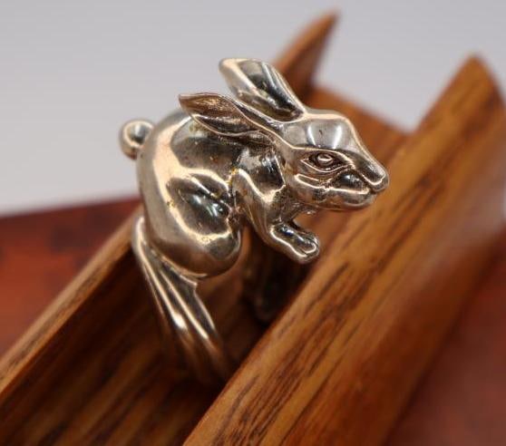 Large Unique Sterling Silver Rabbit Ring - 2
