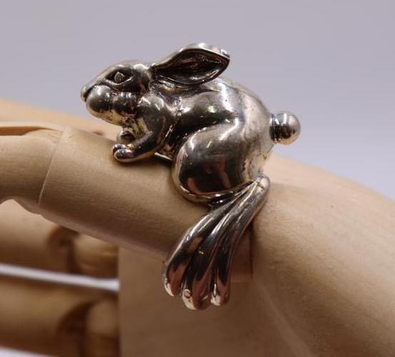 Large Unique Sterling Silver Rabbit Ring - 3