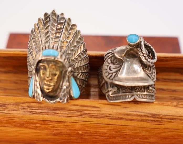 Sterling Silver Chief Head and Saddle Ring - 2