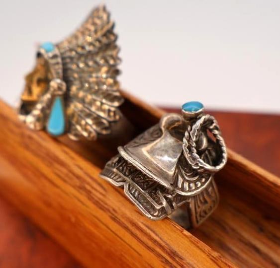 Sterling Silver Chief Head and Saddle Ring - 3