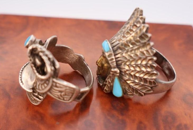 Sterling Silver Chief Head and Saddle Ring - 5