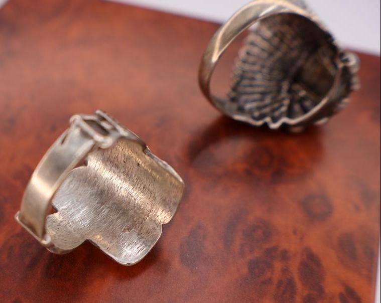 Sterling Silver Chief Head and Saddle Ring - 6